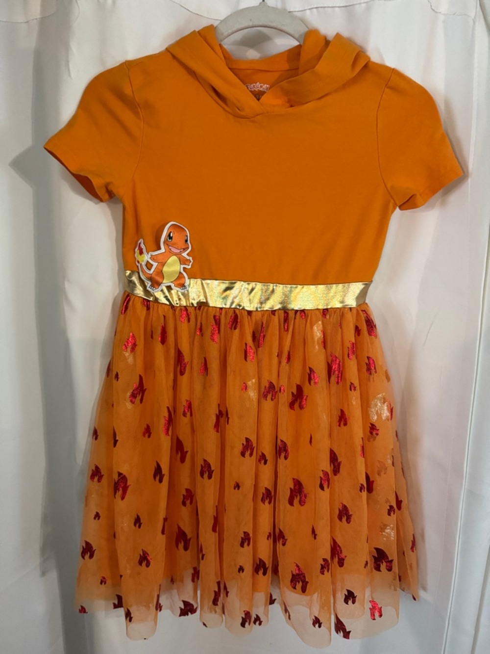 Pokémon Charmander hooded dress, gold accent, character patch size large 10/12